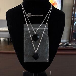 RSVP Elegant Silver Chain Necklace with Glass Hearts